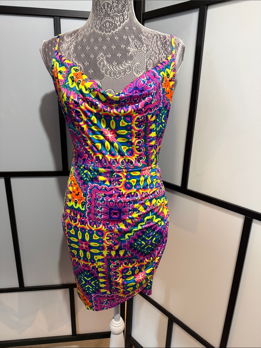 Vibrant Multicolor Cowl Neck Bodycon Dress